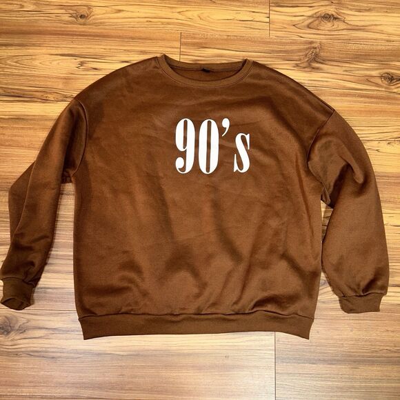 SHEIN Tops - SHEIN Womens L Brown 90s Graphic Sweatshirt Crewneck Pullover Casual